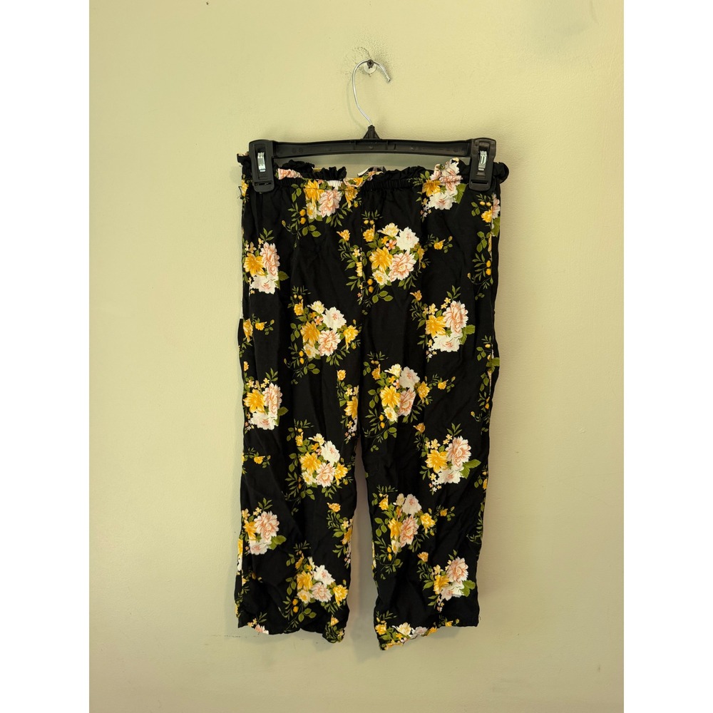 Rare Editions Girls Black Floral Paperbag Waist Pants Size 7